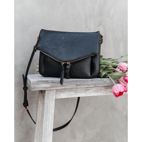 Erin Faux Leather Crossbody Bag - Black