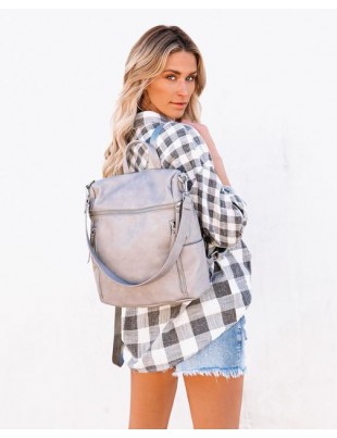 Jefferson Faux Leather Zip Backpack - Grey